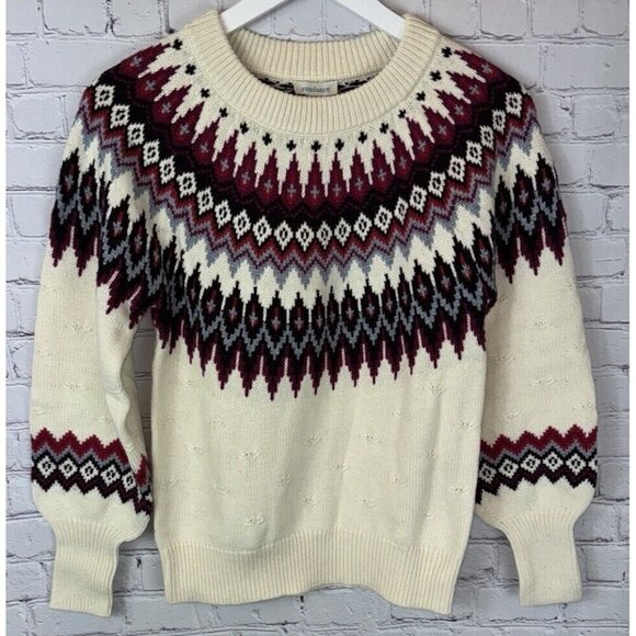 NWT SUNDANCE Eloise Fairisle Pullover Sweater Cream Cotton Wool Size XS $148.00 - Picture 2 of 9